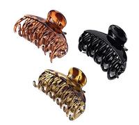Lot de 3 pinces à cheveux en forme de coquillage de tortue de 6,3 cm à double rangée de dents en plastique