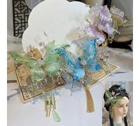 Lot de 3 pinces à cheveux en forme de larmes de papillon - Avec ailes de fée 3D - Avec pompons en soie - Prise en main confortable et antidérapante pour des coiffures élégantes