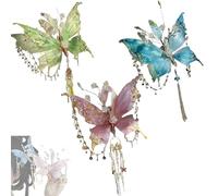 Lot de 3 pinces à cheveux en forme de larmes de papillon et de perles pour coiffures, ailes mobiles 3D, grandes pinces à cheveux en forme d'aile de fée, barrette élégante pour fête au quotidien