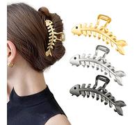Lot de 3 pinces à cheveux en métal en forme d'os de poisson - Pinces à cheveux géométriques en forme de crabe - Accessoires de cheveux pour femme