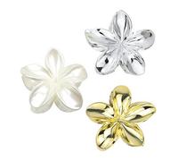 Lot de 3 pinces à cheveux hawaïennes en forme de fleur d'hibiscus tropicale - Accessoires de plage Luau pour femmes et filles - Accessoires d'été mignons - Or, argent, blanc