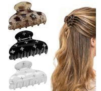 Lot de 3 pinces à cheveux pour femmes ornées de pierres précieuses artificielles et de strass. Accessoires pour cheveux en acrylique noir, blanc et écaille de tortue. Convient à toutes les coiffures