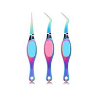 Lot de 3 pinces à épiler en acier inoxydable à pointes fines incurvées pour couture, perles, loisirs créatifs, nail art et extensions d'ongles