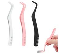 Lot de 3 pinces à épiler pour extensions de cils - pinces de précision en acier inoxydable avec peigne intégré et poignée antidérapante - pour cils individuels, faux cils et bandes