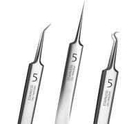 Lot de 3 pinces à épiler professionnelles argentées pour enlever les points noirs du visage - Extracteur de précision - Kit de retrait de l'acné - Outil avec boîte de rangement - Outils de soins de la
