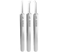 Lot de 3 pinces à épiler professionnelles argentées pour enlever les points noirs du visage - Extracteur de précision - Kit de retrait d'acné - Outil de soins de la peau