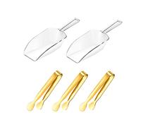 Lot de 3 pinces à glace dorées et 2 cuillères à mesurer en plastique, pinces de service pour aliments pour café, bar, cuisine, mariage, fête d'anniversaire