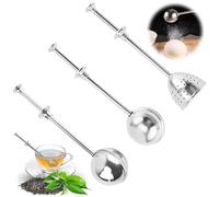 Lot de 3 pinces à thé pour thé en vrac - Boule à thé avec poignée télescopique en acier inoxydable 304 - Pince à thé - Infuseur à thé - Plumeau en acier inoxydable - Sucre, farine, épices, poudre de