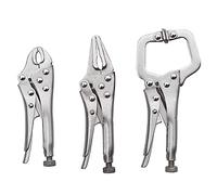 Lot de 3 pinces de blocage pour étau en acier au avec mâchoires incurvées et pince à long bec et pince en C, bornes de soudage assorties
