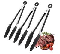 Lot de 3 pinces de cuisine résistantes à la chaleur - En acier inoxydable avec en silicone pour friteuse à air chaud - Pour cuisiner, griller, camping et servir