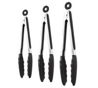 Lot de 3 pinces pour la cuisine - Avec embout en silicone résistant à la chaleur - Outil en acier inoxydable durable - Design antidérapant - Pinces alimentaires de cuisine pour barbecue, salade