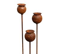 Lot de 3 piquets de jardin échinacée en métal rouille noble - Décoration de jardin - Tuteur de parterre - Piquet pour pot - Rouille naturelle (capsule de coquelicot)