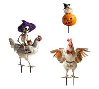 Lot de 3 piquets de jardin en forme de coq antirouille en fer forgé pour l'amélioration du paysage saisonnier d'Halloween