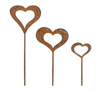 Lot de 3 piquets de jardin en forme de silhouette d'amour en fer rouillé en acier vieilli pour pots de fleurs, décoration artistique en métal extérieur, cimetière romantique