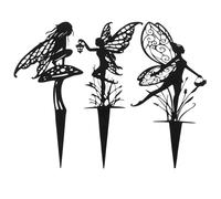 Lot de 3 piquets de jardin en métal - Elfe - Décoration de jardin féerique - Résiste à la lumière du soleil, au vent et à la pluie - Empêche la rouille - Pour jardin, terrasse ou balcon - Noir