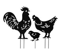 Lot de 3 piquets de jardin en métal pour jardin, décorations de poules, silhouette de coq créative, piquets de pelouse, poule noire décorative, art de la cour pour extérieur, jardin, pelouse, terrasse