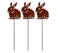 Lot de 3 piquets de jardin pour décoration de Pâques - 7 x 10 cm - Avec brochette de lapin de Pâques de 24 cm