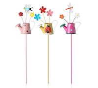 Lot de 3 piquets décoratifs de jardin de 27,9 cm - Papillon coloré - Fleurs en métal pour jardin, intérieur, extérieur, cour, allée, pelouse