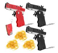 Lot de 3 pistolets à bande de caoutchouc avec 180 bandes de caoutchouc, pistolet jouet pliable, porte-clés en métal, convient pour les enfants et les adultes (rouge, noir)