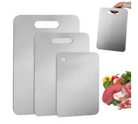 Lot de 3 Planche à Découper Inox, Planche à Découper Double Face en Inox pour Viande, Fruits, Fromage et Légumes, Durable et Facile à Nettoyer