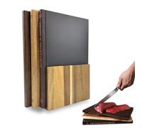 Lot de 3 planches à découper avec support, lot de planches à découper bibliothèque, planches à découper décoratives, bois d'acacia massif, lot de trois pièces, avec support, pour légumes, fromage