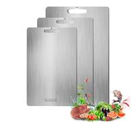 Lot de 3 planches à découper en acier inoxydable : planche à découper en acier inoxydable WIYETY 316, double face en titane de qualité alimentaire sans BPA, antibactérien, tapis de découpe pour