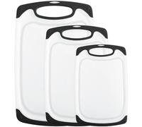 Lot de 3 planches à découper en plastique épais avec rainures pour jus, grands tapis de découpe, réversibles, légères, sans BPA, passent au lave-vaisselle (noir)