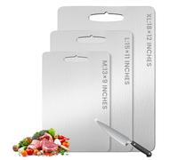 Lot de 3 planches à découper en titane 100 % pur pour la cuisine. Hygiène et durabilité de pointe. Planche à découper double face en titane de qualité alimentaire pour viandes, fruits et légumes