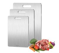 Lot de 3 planches à découper en titane - En acier inoxydable - Accessoires Cuisine, Pour la cuisine, l'extérieur, le camping, la randonnée - 29 x 20 cm, 34 x 23 cm et 39 x 28 cm
