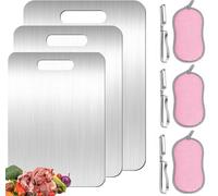Lot de 3 planches à découper en titane en acier inoxydable pour cuisine, planche à découper en titane avec éponge de cuisine et éplucheur rotatif, planche à découper double face 304 pour viande