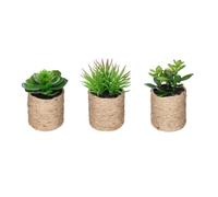 Lot de 3 plantes vertes artificielles avec pot en corde coloris sable