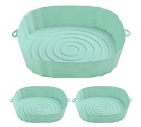 Lot de 3 Plaque Cuisson en Silicone Friteuse a Air,Paniers Réutilisables et Pliables en Silicone pour Friteuse a Air,Résistants a la Chaleur,avec Poignées et Trous pour Crochets