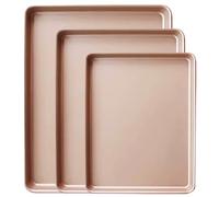 Lot de 3 plaques à pâtisserie antiadhésives en acier au carbone, robustes, faciles à nettoyer et allant au four, plaque champagne dorée, poêle biscuits, feuilles antiadhésives