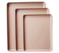 Lot de 3 plaques à pâtisserie antiadhésives en acier au carbone, robustes, faciles à nettoyer et allant au four, champagne doré, Zuhause Gebrauch