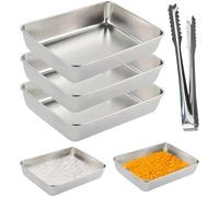 Lot de 3 Plat Four Inox Rectangulaire 25 x 20 x 5 cm, Bac Gastro Inox à Panure pour Escalopes, Plat Four Rectangulaire Empilables, Bac Gastro Cuisine pour Mariner et Préparer les Ingrédients