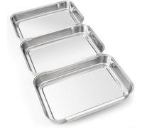 Lot de 3 plateaux à panure en acier inoxydable - Assiettes de service carrées pour condiments - Design empilable - Passe au four et au lave-vaisselle