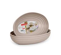 Lot de 3 plateaux classiques ovales 1L en plastique dur réutilisables et incassables pour fêtes et événements (marron)