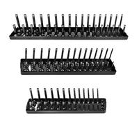 Lot de 3 plateaux de rangement de douilles métriques en plastique pour boîte à outils - Noir