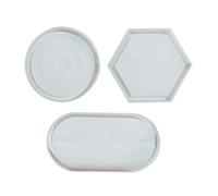 Lot de 3 plateaux de rangement hexagonaux ovales en silicone pour porte-bijoux, dessous de verre et bonbons pour moulage de résine