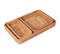Lot de 3 plateaux de table basse en rotin naturel et paniers de rangement pour cuisine, salle de bain, plan de travail, organisation essentielle, décoration de maison