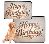 Lot de 3 plateaux d'intérieur lavables pour chien - Tapis antidérapant pour sol - 50,8 x 61 cm - Happy Birthday - Doré