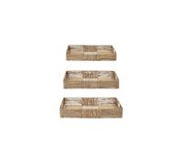 Lot de 3 plateaux en jute, bambou et métal beige, tailles différentes, fibres naturelles - Bloomingville, Lecia - 46x34x7 cm