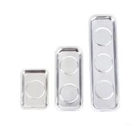 Lot de 3 plateaux magnétiques en acier inoxydable avec base magnétique | Comprend des petits plateaux moyens et grands bords roulés sûrs pour réparation automobile ou à domicile