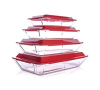 Lot de 3 Plats à Four en Verre, Plat à Lasagne Rectangulaire Plat à Rôtir Cocotte en verre trempé avec couvercle Plat à four en verre pour four, congélateur et lave-vaisselle (1L+1.5L+2.5L+3.8L)