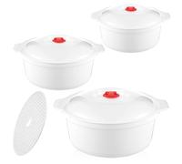 Lot de 3 plats à micro-ondes blancs avec couvercle : 900-2400 ml Vaisselle ronde à micro-ondes avec vapeur, bol pour micro-ondes, empilable, passe au lave-vaisselle, réfrigérateur et congélateur