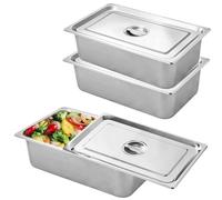 Lot de 3 plats à paner en acier inoxydable - 3 récipients GN avec couvercle - 32,5 x 17,5 x 6,5 cm - Rectangulaire - Récipient gastronorme en acier inoxydable avec couvercle pour paner poisson,
