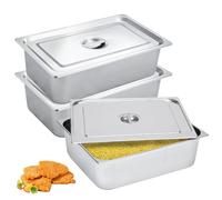 Lot de 3 plats à panure en acier inoxydable, Bac Gastro Inox, Bols a Panure avec Couvercle, 32,5 X 17,5 X 6,5 cm, pour Fruits Et Légumes, Cuisine De Restaurant Gril Gâteaux