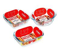 Lot de 3 Plats air fryer PYREX - 1450141 Carré 20x17 cm + 1450140 Rond 20 cm + 1450143 Rectangulaire 23x15 cm - Verre borosilicate