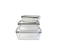 Lot de 3 Plats en Verre avec Couvercles en Plastique Hermétiques - ERNESTO -