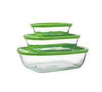 Pyrex Cook & Store - Lot de 3 Boîtes de Conservation Rectangulaires en Verre avec Couvercles - 0.4L, 1.2L, 2.6L - Verre Borosilicate- Larges Poignées - Idéal pour Conserver des Plats - Made in France